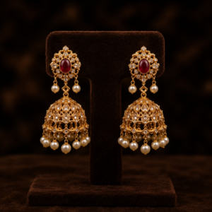 Royal Gold Plated Kundan Jhumka Earrings