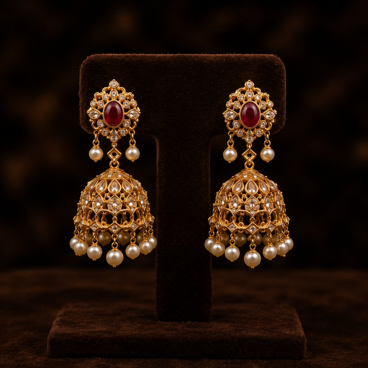 Royal Gold Plated Kundan Jhumka Earrings