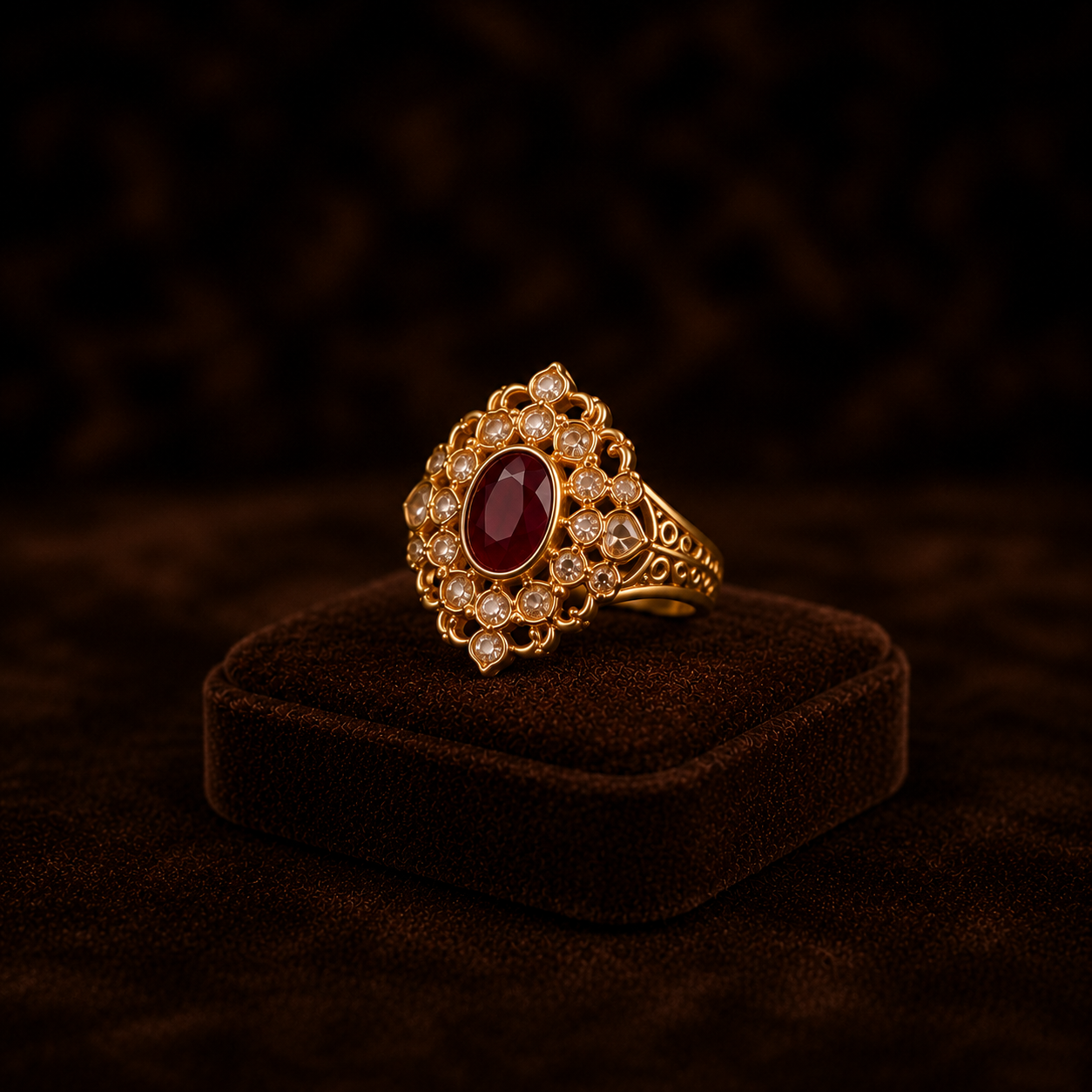 Royal Ruby Floral Gold Ring