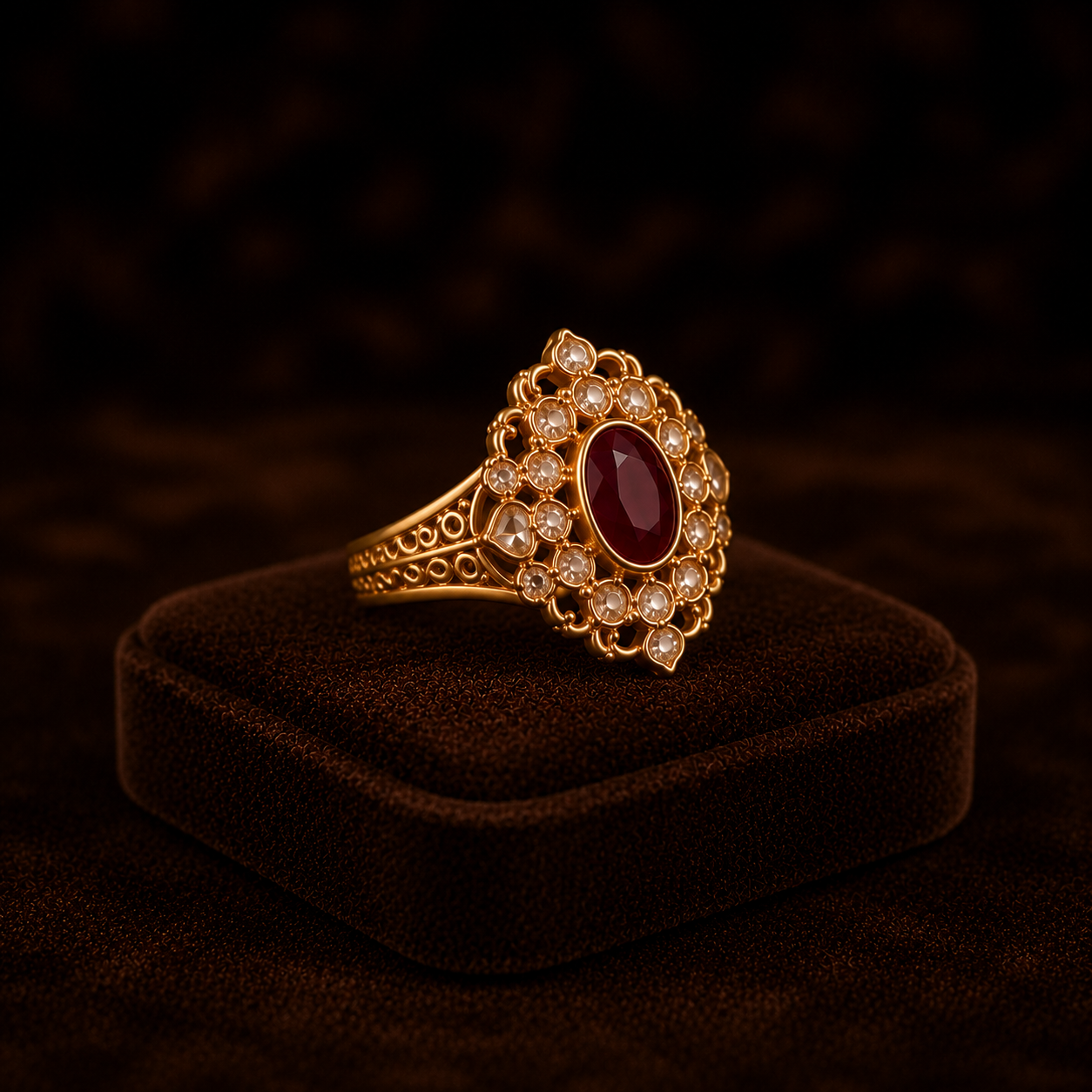 Royal Ruby Floral Gold Ring