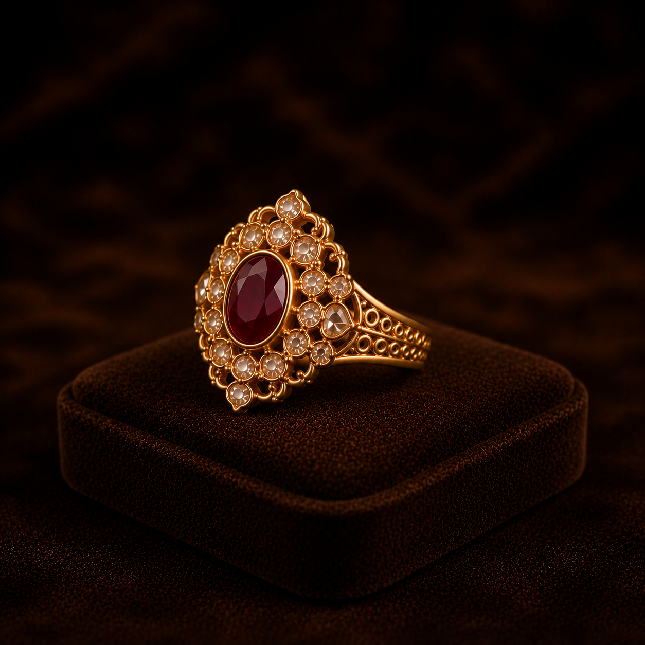 Royal Ruby Floral Gold Ring