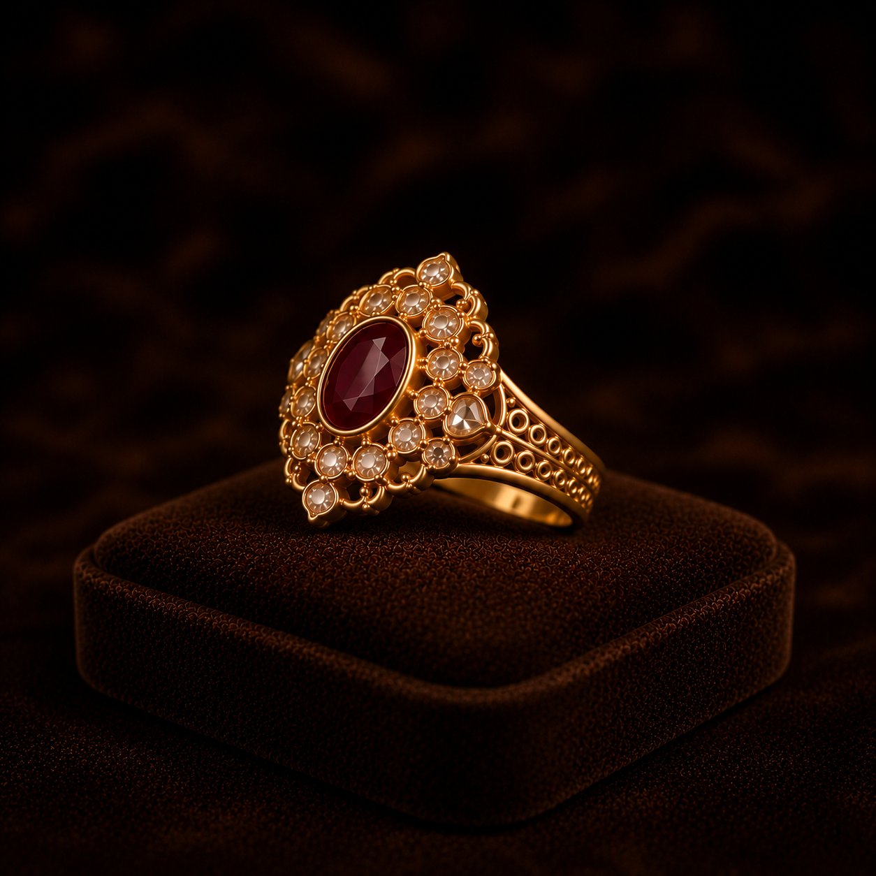 Royal Ruby Floral Gold Ring