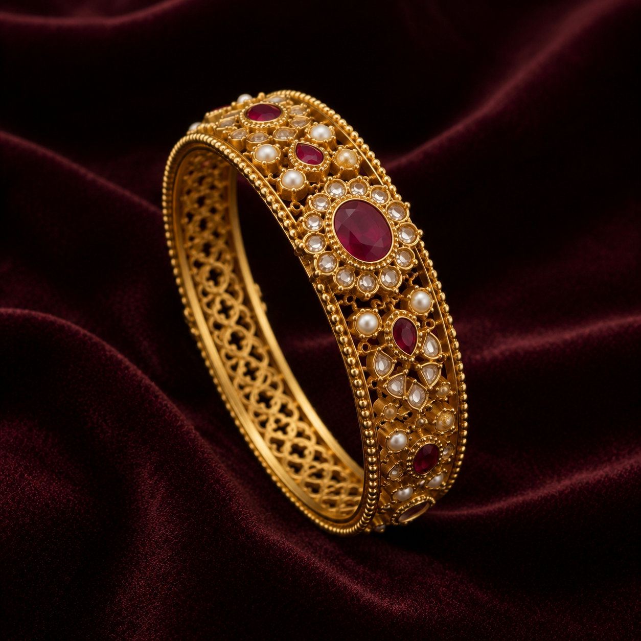 Royal Ruby Heritage Gold-Plated Designer Bangle