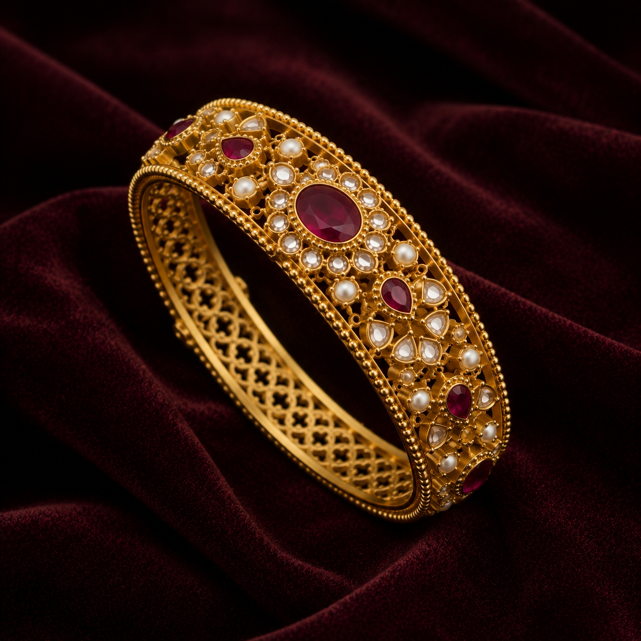 Royal Ruby Heritage Gold-Plated Designer Bangle