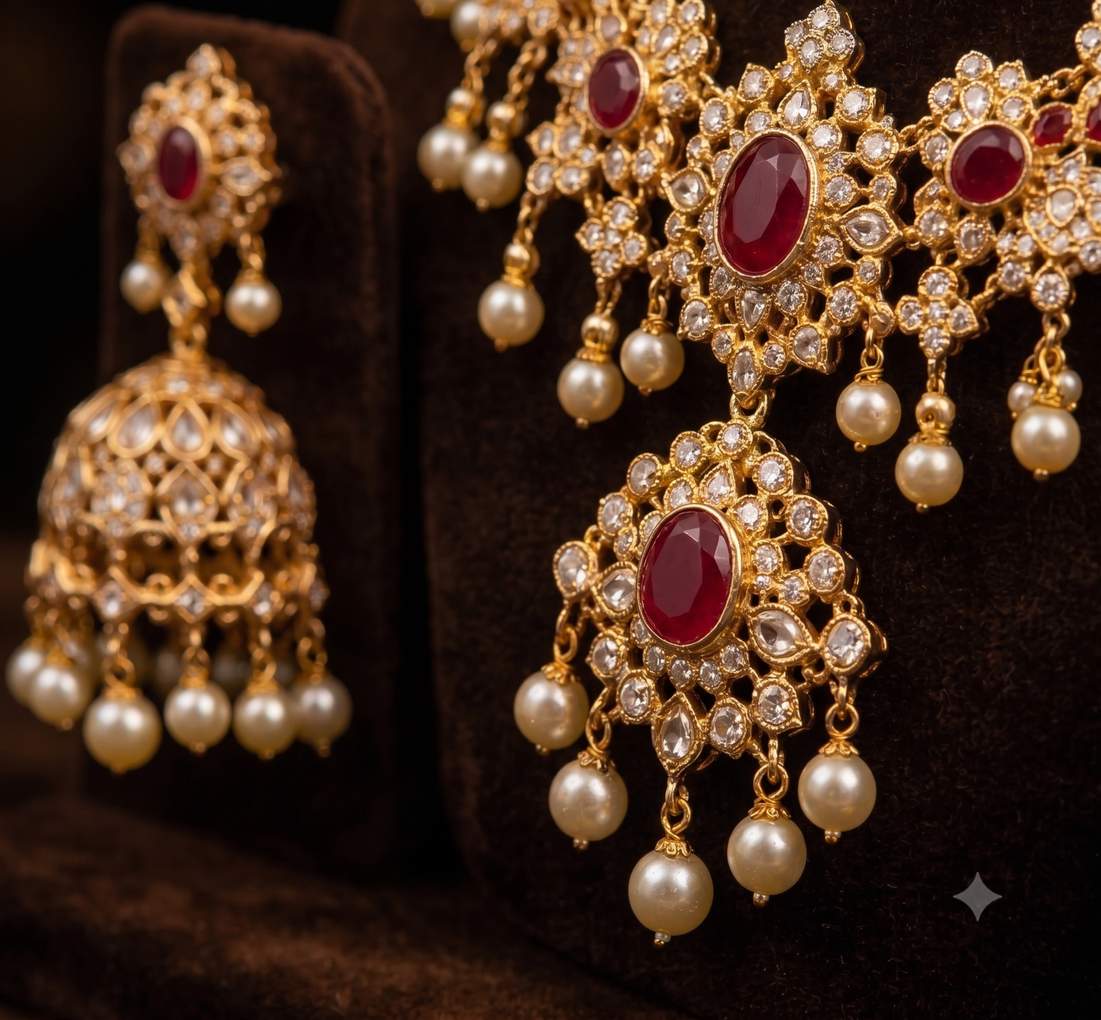 Royal Ruby Pearl Bridal Necklace Set