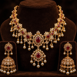 Royal Ruby Pearl Bridal Necklace Set